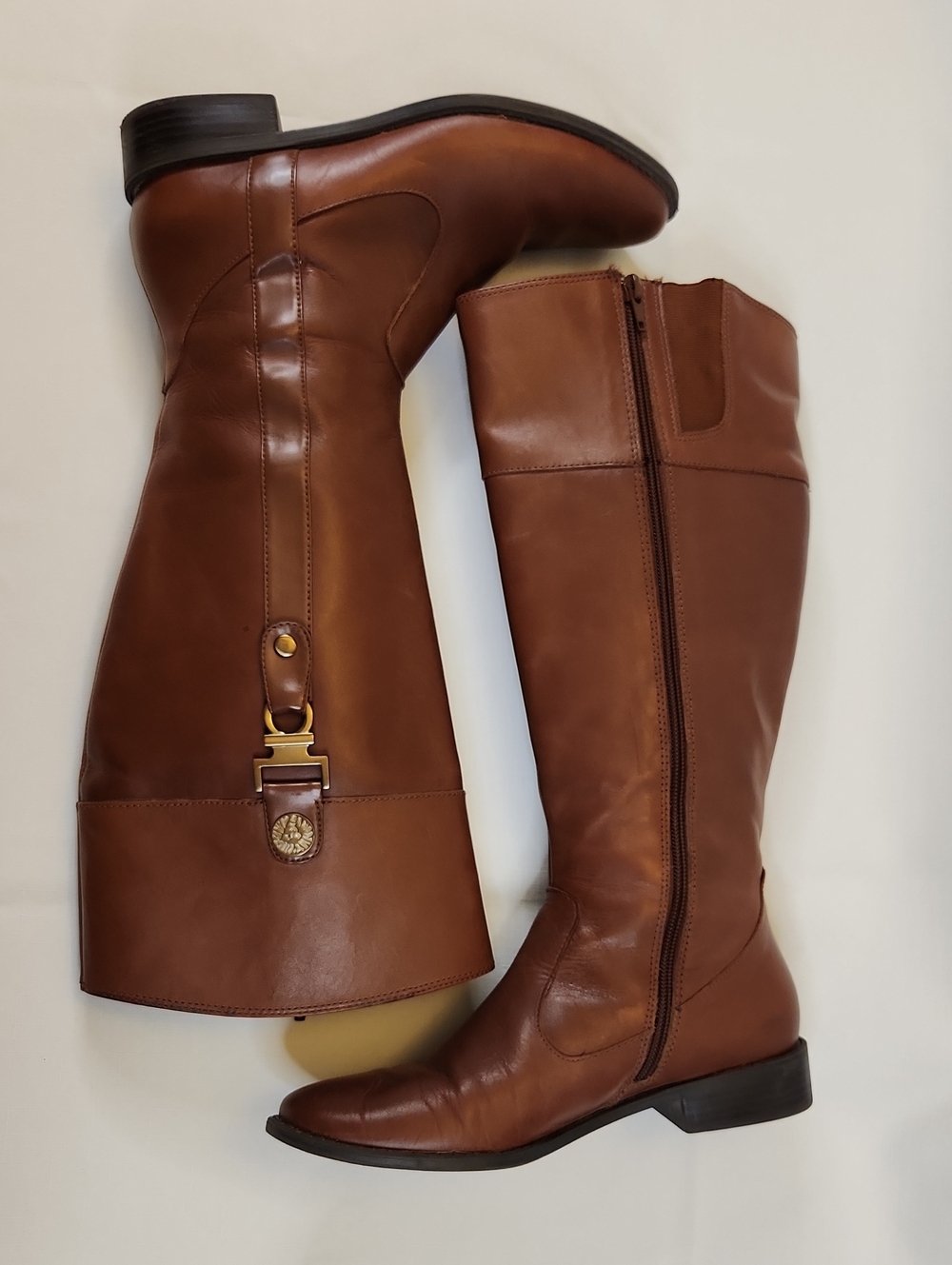 Wide Calf Women’s Leather Knee-High Riding Boots - Brown